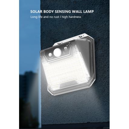 LED saulės energijos sieninis šviestuvas su jutikliu LED/3W/5,5V IP65