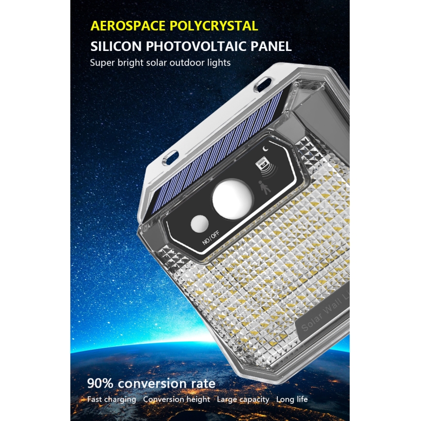 LED saulės energijos sieninis šviestuvas su jutikliu LED/3W/5,5V IP65