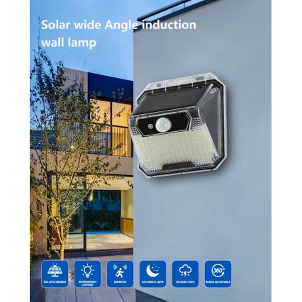LED saulės energijos sieninis šviestuvas su jutikliu LED/3W/5,5V IP65
