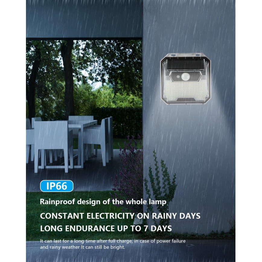 LED saulės energijos sieninis šviestuvas su jutikliu LED/3W/5,5V IP65