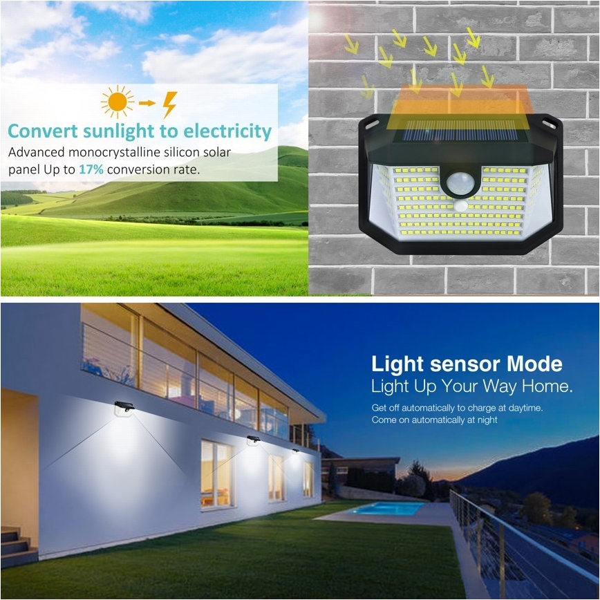LED saulės energijos sieninis šviestuvas su jutikliu LED/4W/5,5V IP65