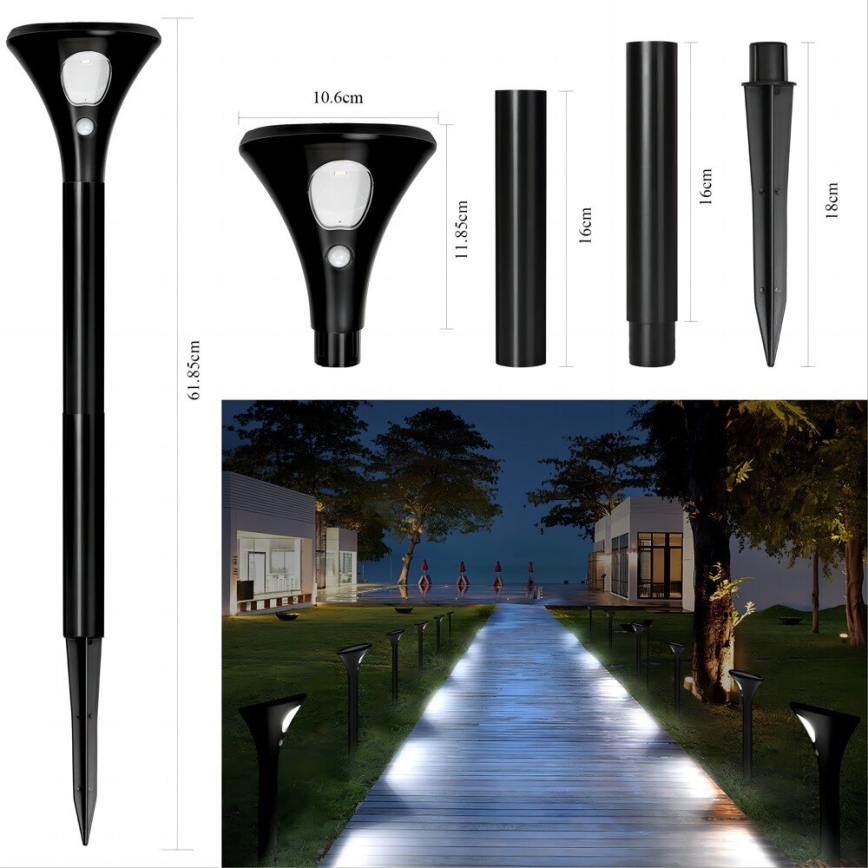 LED šviestuvas, įkraunamas saulės energija su jutikliu LED/1W/3,7V 6000K IP65