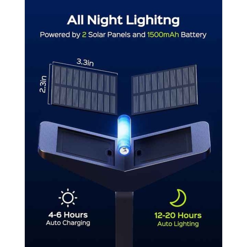 LED saulės lempa su jutikliu SUN BUTTERFLY LED/1,5W/3,7V 3000/6000K IP65 1500 mAh