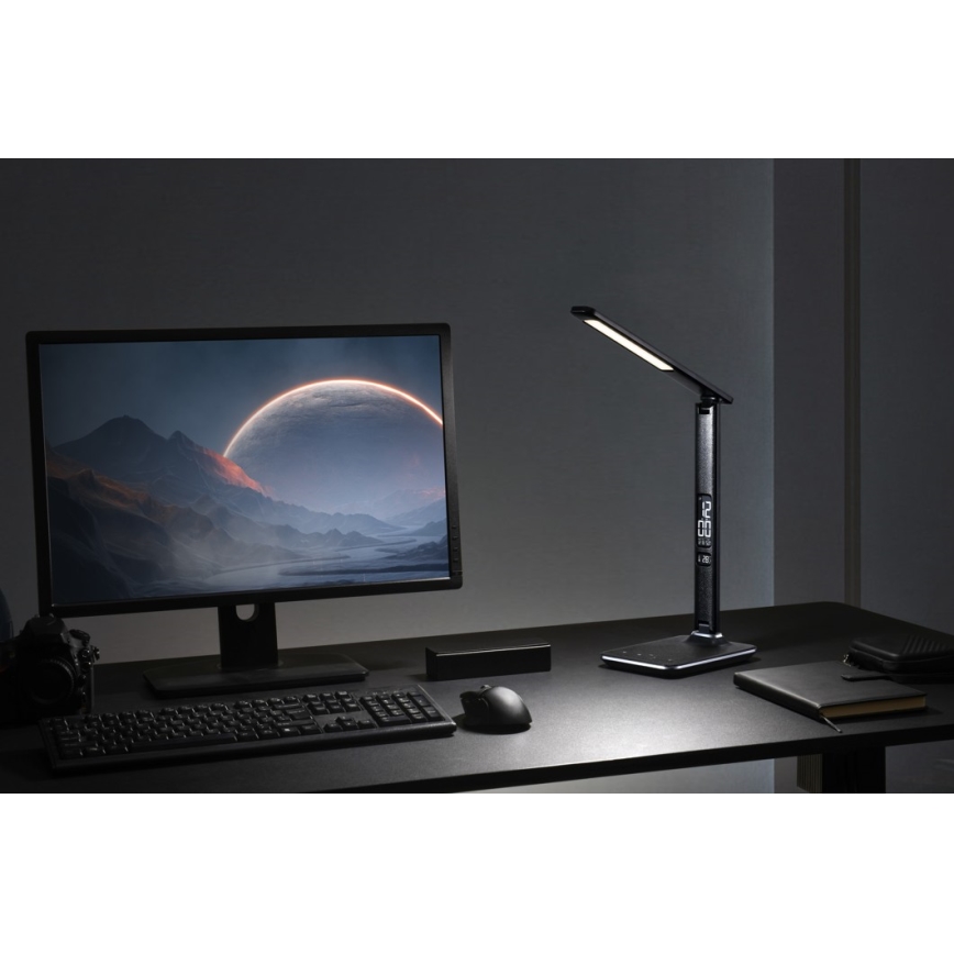 Immax 08930L - Pritemdomas LED stalo šviestuvas su ekranu KINGFISHER LED/9W/230V/12V juodas