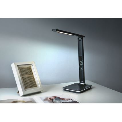Immax 08930L - Pritemdomas LED stalo šviestuvas su ekranu KINGFISHER LED/9W/230V/12V juodas