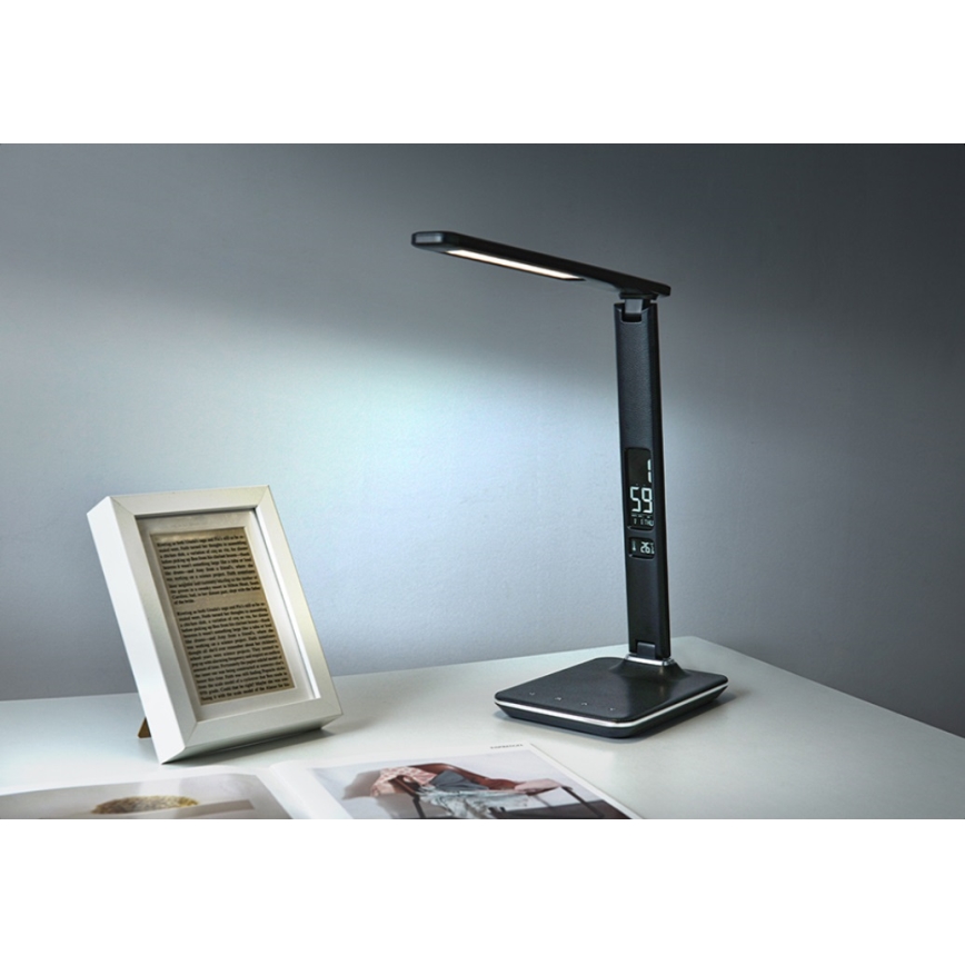 Immax 08930L - Pritemdomas LED stalo šviestuvas su ekranu KINGFISHER LED/9W/230V/12V juodas