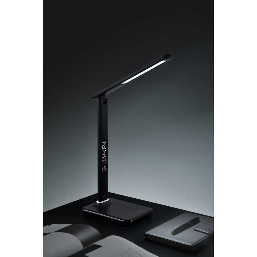 Immax 08930L - Pritemdomas LED stalo šviestuvas su ekranu KINGFISHER LED/9W/230V/12V juodas