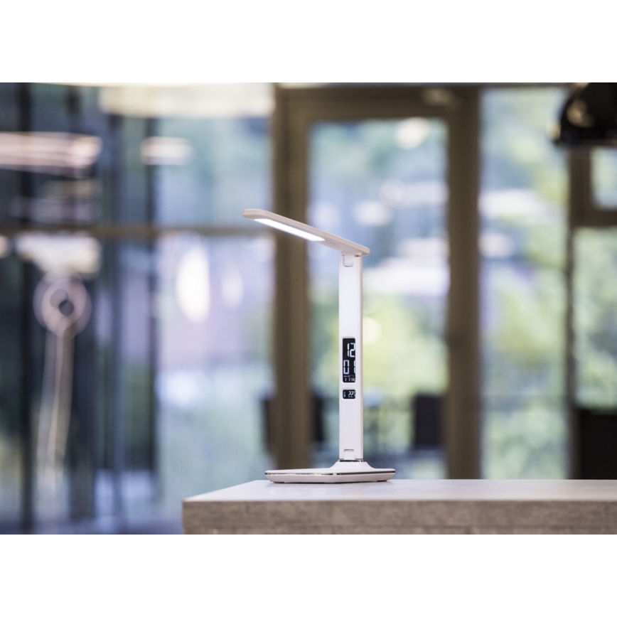 Immax 08934L - LED stalo šviestuvas su ekranu KINGFISHER LED/9W/230V baltas