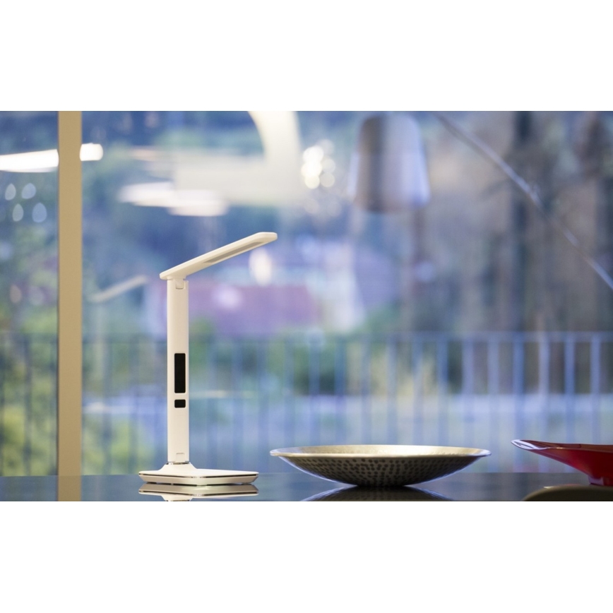 Immax 08934L - LED stalo šviestuvas su ekranu KINGFISHER LED/9W/230V baltas