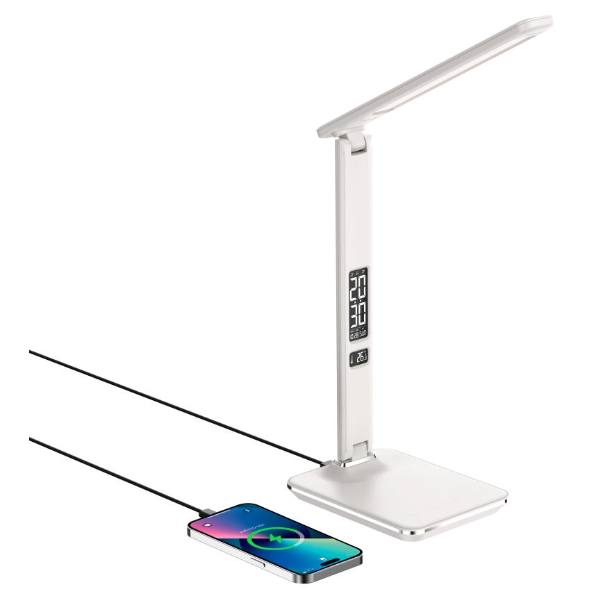 LED Pritemdoma stalinė lempa su belaidžiu įkrovimu QI ir USB KINGFISHER LED/8,5W/230V balta