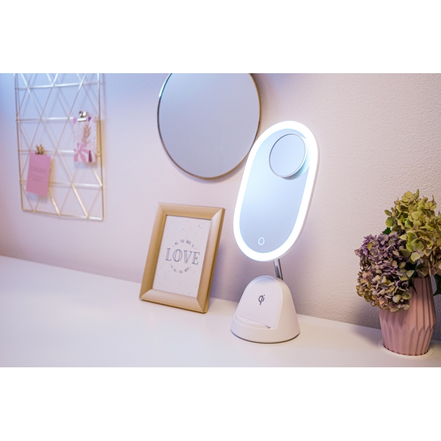 LED reguliuojamas kosmetinis veidrodis su belaidžiu įkrovimu LED/18W/230V
