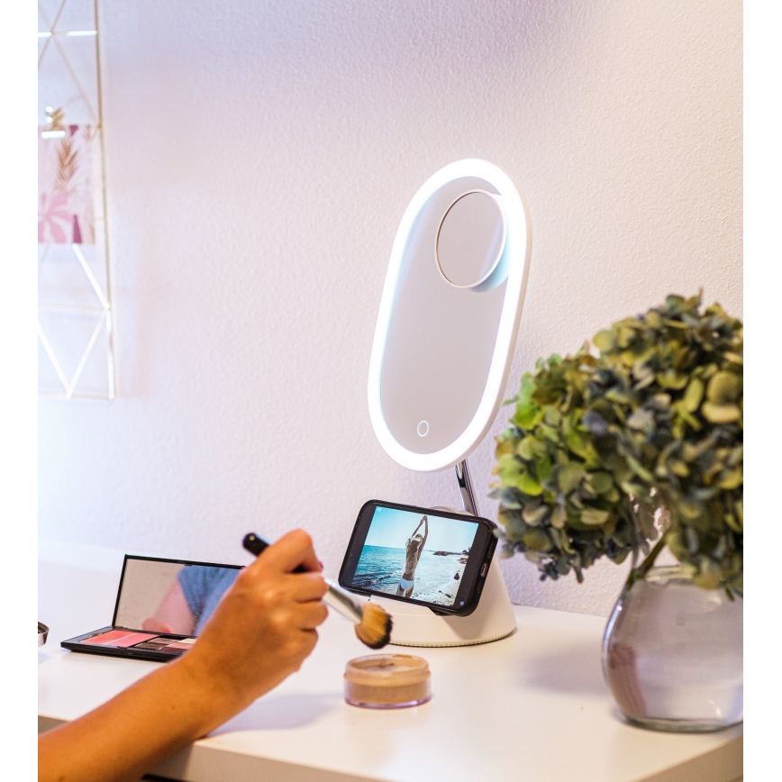 LED reguliuojamas kosmetinis veidrodis su belaidžiu įkrovimu LED/18W/230V