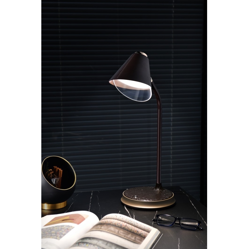 Reguliuojama LED stalinė lempa su belaidžiu įkrovimu FINCH LED/9W/12/230V ruda/auksas