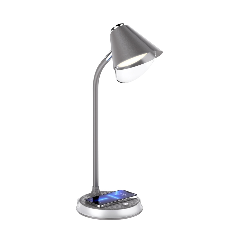 Reguliuojama LED stalinė lempa su belaidžiu įkrovimu FINCH LED/9W/12/230V pilka/blizgus chromas