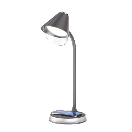 Reguliuojama LED stalinė lempa su belaidžiu įkrovimu FINCH LED/9W/12/230V pilka/blizgus chromas