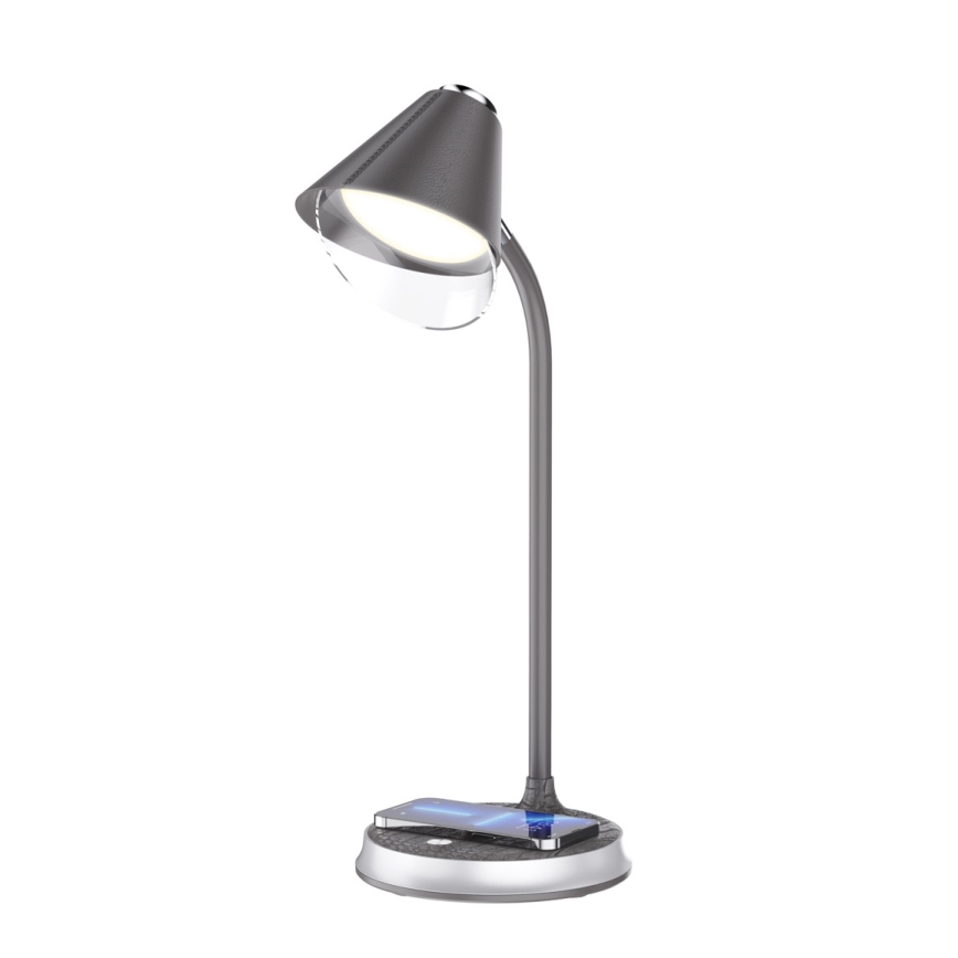 Reguliuojama LED stalinė lempa su belaidžiu įkrovimu FINCH LED/9W/12/230V pilka/blizgus chromas