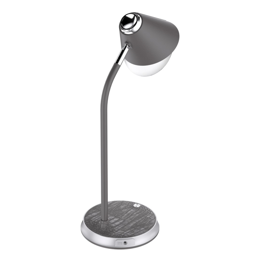 Reguliuojama LED stalinė lempa su belaidžiu įkrovimu FINCH LED/9W/12/230V pilka/blizgus chromas