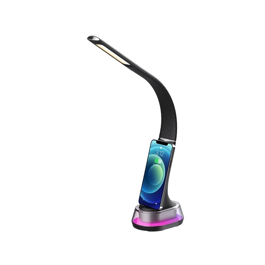 LED RGB Reguliuojama stalinė lempa su belaidžiu įkrovimu CORELLA LED/7W/12/230V juoda