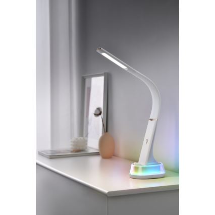 LED RGB reguliuojama stalinis šviestuvas su belaidžiu įkrovimu CORELLA LED/7W/12/230V balta