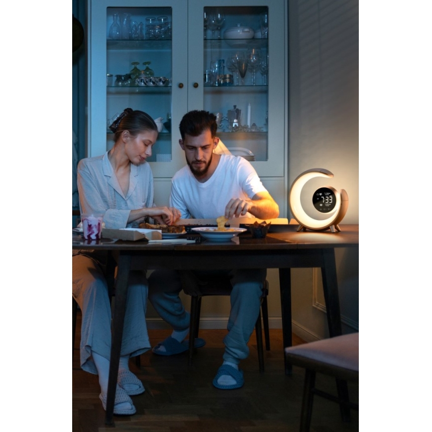 LED RGBW Pritemdomas stalinis šviestuvas su žadintuvu PEACOCK LED/20W/5V USB
