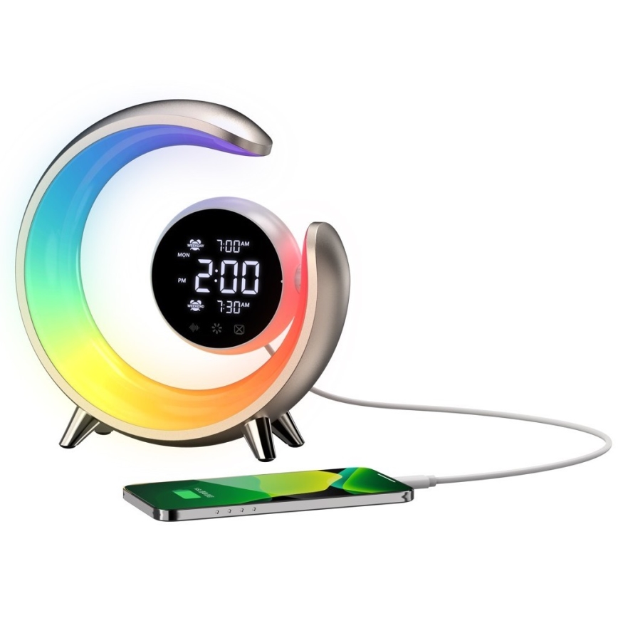 LED RGBW Pritemdomas stalinis šviestuvas su žadintuvu PEACOCK LED/20W/5V USB