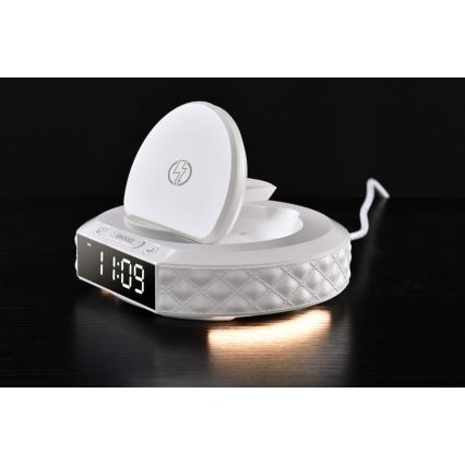 Žadintuvas su LCD ekranu ir bevielis Qi įkroviklis 27W/9V 220 mAh balta