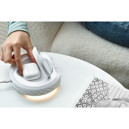 Žadintuvas su LCD ekranu ir bevielis Qi įkroviklis 27W/9V 220 mAh balta