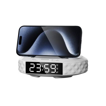 Žadintuvas su LCD ekranu ir bevielis Qi įkroviklis 27W/9V 220 mAh balta