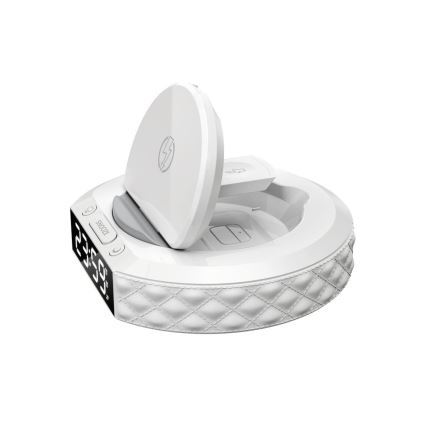 Žadintuvas su LCD ekranu ir bevielis Qi įkroviklis 27W/9V 220 mAh balta