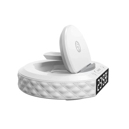 Žadintuvas su LCD ekranu ir bevielis Qi įkroviklis 27W/9V 220 mAh balta