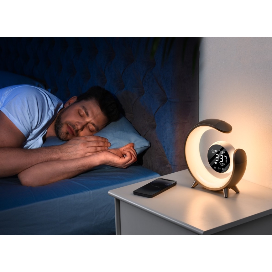 LED RGBW Pritemdoma stalinė lempa su žadintuvu LED/20W/5V USB sidabras