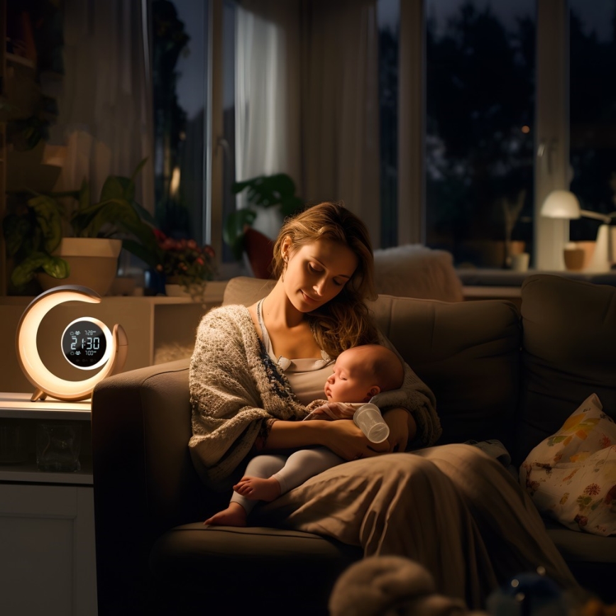 LED RGBW Pritemdoma stalinė lempa su žadintuvu LED/20W/5V USB sidabras