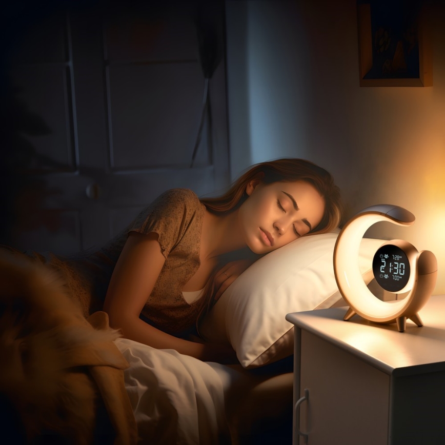 LED RGBW Pritemdoma stalinė lempa su žadintuvu LED/20W/5V USB sidabras