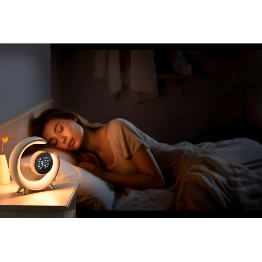 LED RGBW Pritemdoma stalinė lempa su žadintuvu LED/20W/5V USB sidabras