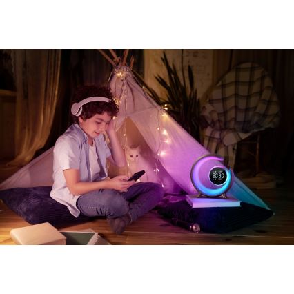 LED RGBW Pritemdoma stalinė lempa su žadintuvu LED/20W/5V USB sidabras