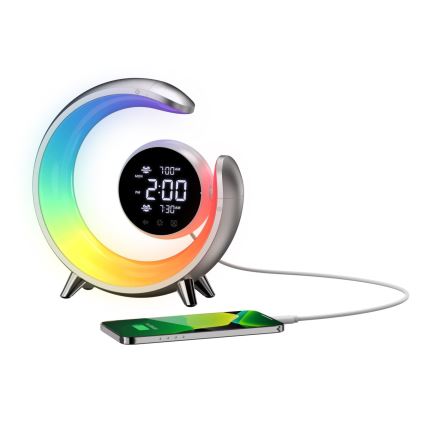 LED RGBW Pritemdoma stalinė lempa su žadintuvu LED/20W/5V USB sidabras