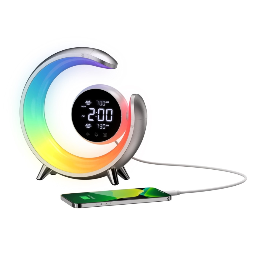 LED RGBW Pritemdoma stalinė lempa su žadintuvu LED/20W/5V USB sidabras