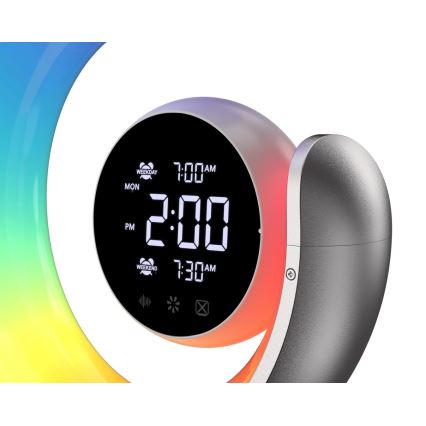 LED RGBW Pritemdoma stalinė lempa su žadintuvu LED/20W/5V USB sidabras