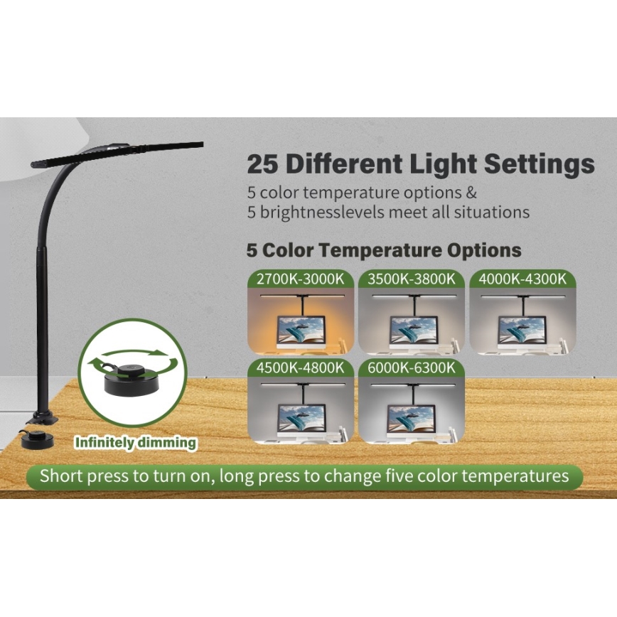 LED Lankstus pritemdomas monitoriaus apšvietimas OFFICE LED/24W/230V 2700-6300K CRI 95