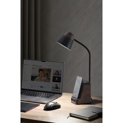 LED+CCT dimeriuojama stalinė lempa su belaidžiu QI įkrovimu IDEAL LED/8W/230V 2700/4000/5000K ruda
