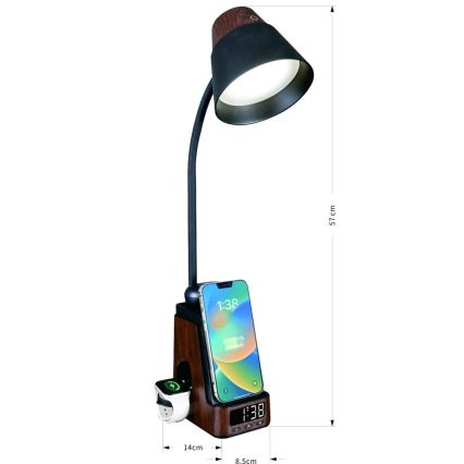 LED+CCT dimeriuojama stalinė lempa su belaidžiu QI įkrovimu IDEAL LED/8W/230V 2700/4000/5000K ruda