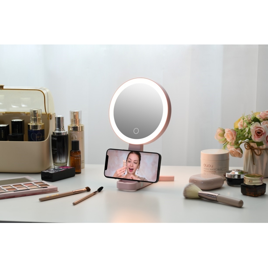 Immax 09102L - LED+CCT reguliuojamo ryškumo kosmetinis veidrodis SWEET LED/3W/5V rožinis