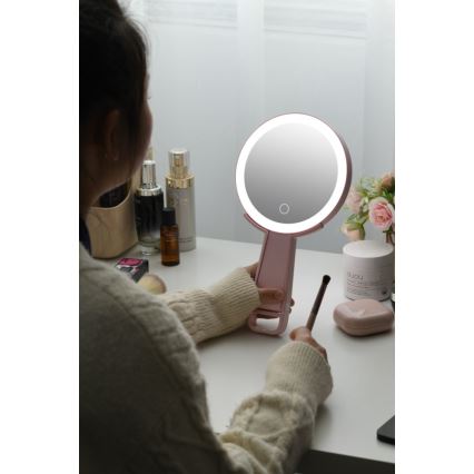 Immax 09102L - LED+CCT reguliuojamo ryškumo kosmetinis veidrodis SWEET LED/3W/5V rožinis