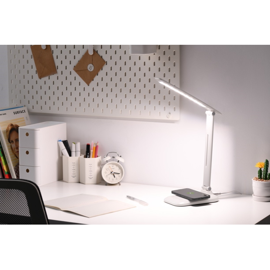 Reguliuojama LED stalinė lempa su belaidžiu QI įkrovimu ir USB LUMI LED/7W/230V balta