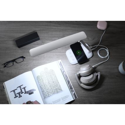 Reguliuojama LED stalinė lempa su belaidžiu QI įkrovimu ir USB LUMI LED/7W/230V balta