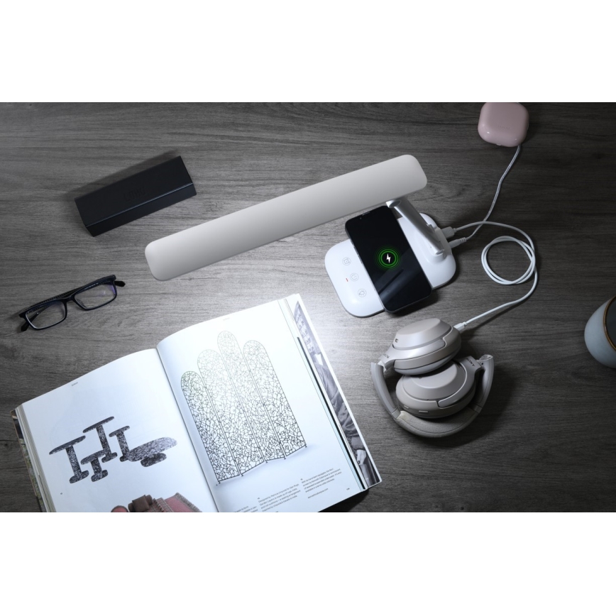 Reguliuojama LED stalinė lempa su belaidžiu QI įkrovimu ir USB LUMI LED/7W/230V balta