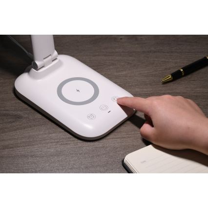 Reguliuojama LED stalinė lempa su belaidžiu QI įkrovimu ir USB LUMI LED/7W/230V balta