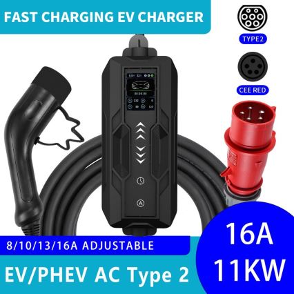 Immax - EV kelioninio įkrovimo stotelė elektromobiliams AC Type 2 16A/380V 11kW + kištukas 230V, 3,7kW 5m + dėklas