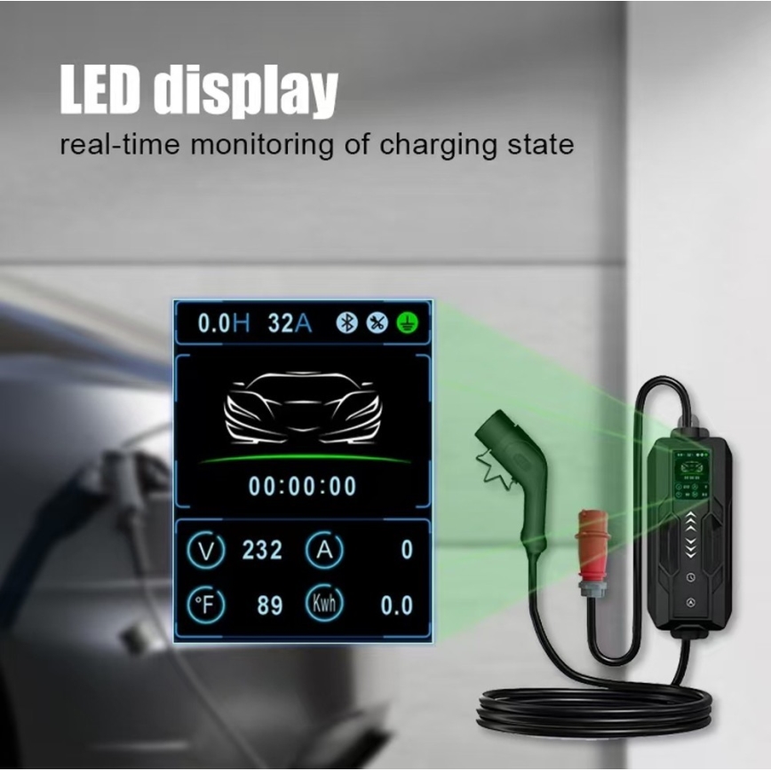 Immax - kelioninė EV įkrovimo stotelė elektromobiliams AC Type 2, 16 A/380 V, 11 kW + 230 V kištukas, 5 m, Wi-Fi (Tuya)