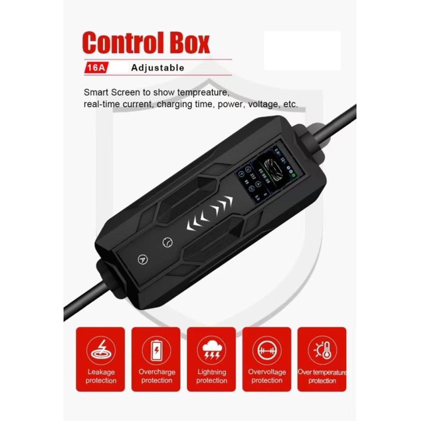 Immax - kelioninė EV įkrovimo stotelė elektromobiliams AC Type 2, 16 A/380 V, 11 kW + 230 V kištukas, 5 m, Wi-Fi (Tuya)